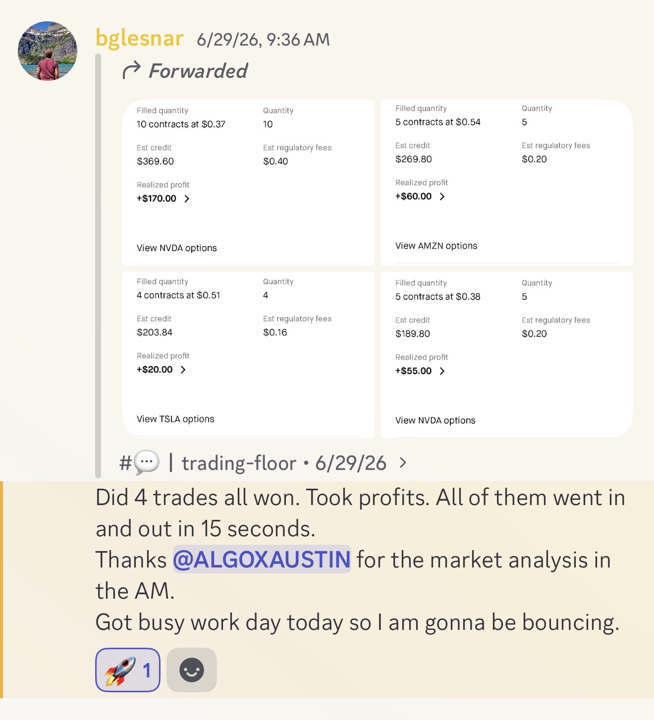 bglesnar: four trades all won, in and out in 15 seconds — thanks for the AM analysis